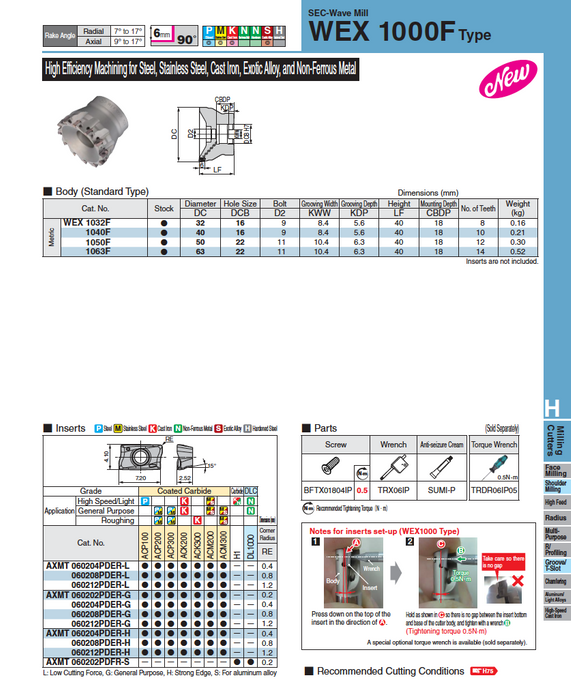 WEX 1000 Facemill Bodies