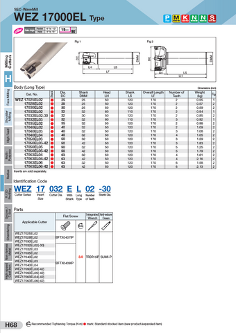 WEZ 17000 Indexable Endmill Bodies