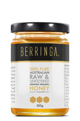 Berringa Raw Eucalyptus Organic Honey 500gm glass