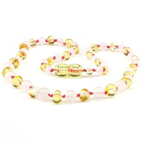 Baltic Babies Baby Necklace Rose Quartz & Lemon Amber