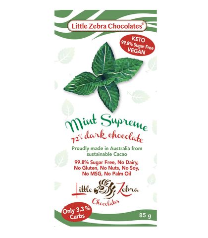 Little Zebra Chocolates  Mint Supreme 73%  Dark Chocolate 85g - Box of 12