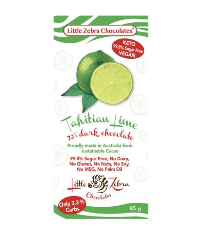 Little Zebra Chocolates Tahitian Lime 73% Dark Chocolate 85g - Box of 12