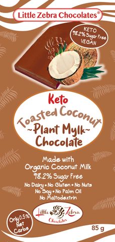 Little Zebra Chocolates Keto Toasted Coconut Plant Mylk Chocolate 85g - Box of 12