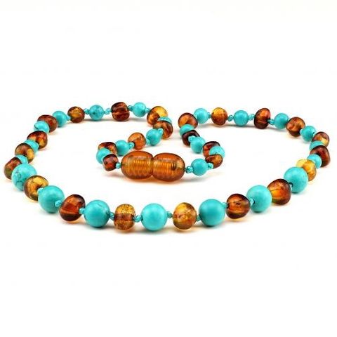Baltic Babies Baby Necklace Turquoise & Honey Amber