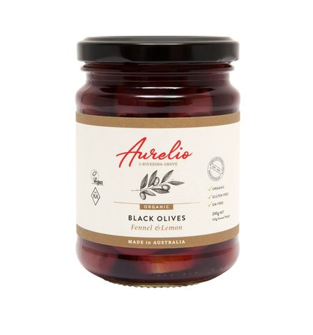 Aurelio Organic Black Olives Fennel/Lemon 240g