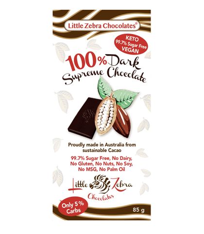 Little Zebra Chocolates 100% Dark Supreme Chocolate 85g - Box of 12
