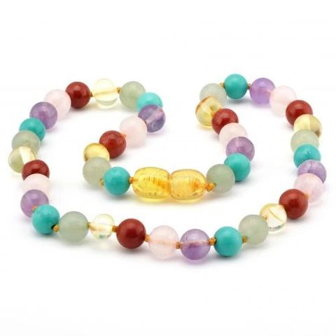 Baltic Babies Baby Necklace Multi Gemstone and Baltic Amber