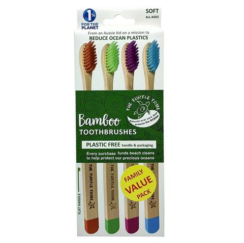 The Turtle Tribe Bamboo Toothbrushes SOFT 4pk - Box of 8