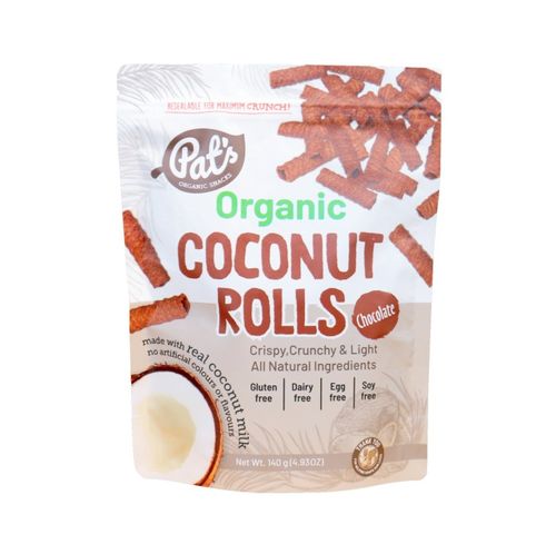 Pat's Organic Coconut Rolls Chocolate 140g x 12