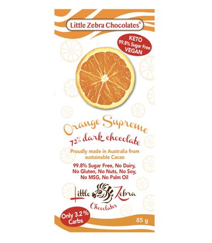 Little Zebra Chocolates Orange Supreme 73%  Dark Chocolate 85g - Box of 12