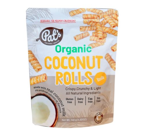 Pat's Organic Coconut Rolls Vanilla 140g x 12