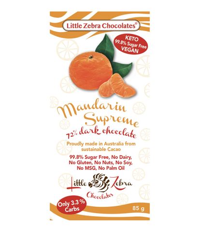 Little Zebra Chocolates Mandarin Supreme 73% Dark Chocolate 85g - Box of 12