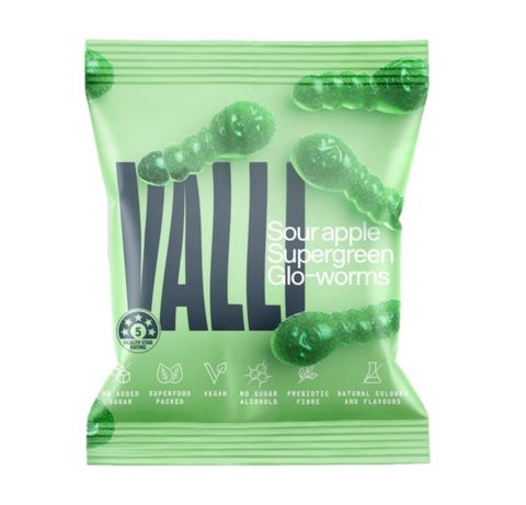 Valli Sour Apple Gummy Supergreen Glo-worm 50g - Box of 12