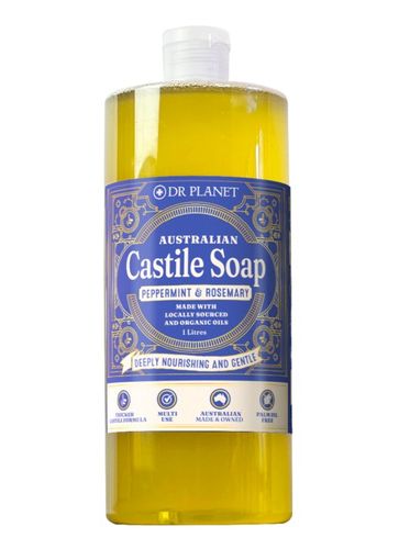 Dr Planet Organic Castile Soap Peppermint & Rosemary 1L Fliptop Bottle