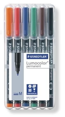 STAEDTLER LUMOCOLOR PEN 317 PERMANENT MEDIUM SET 6