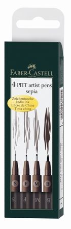 FABER PITT ARTIST PEN SET 4 DARK SEPIA (S,F,M,B)