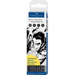 FABER PITT ARTIST PEN SET MANGA 4 BLACK (XS,S,F,B)