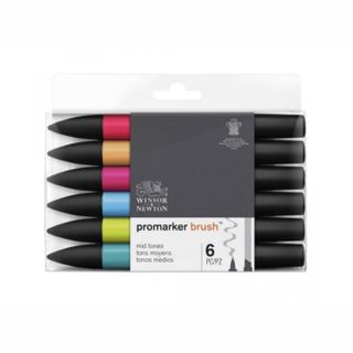 W&N PROMARKER BRUSH SET 6 MID TONES