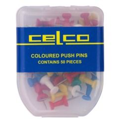 CELCO COLOURED PUSH PINS PKT 50
