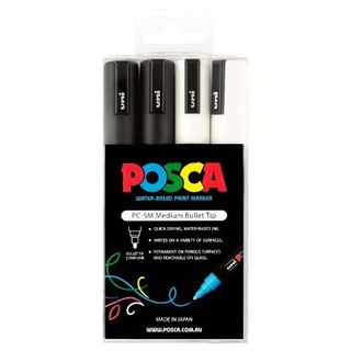 POSCA MARKER MEDIUM BULLET TIP 2.5MM BLK&WHT SET 4