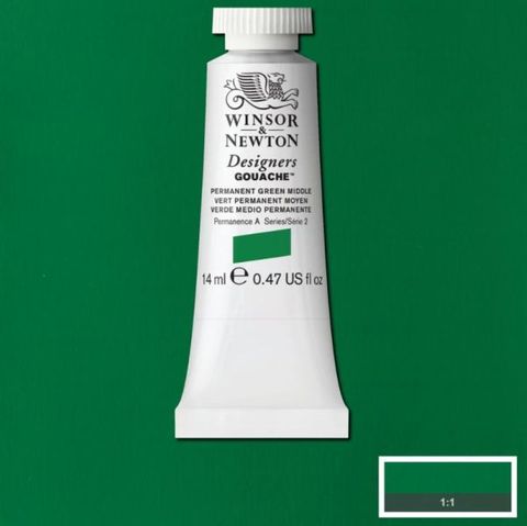 W&N D GOUACHE 14ML S2 PERMANENT GREEN MIDDLE