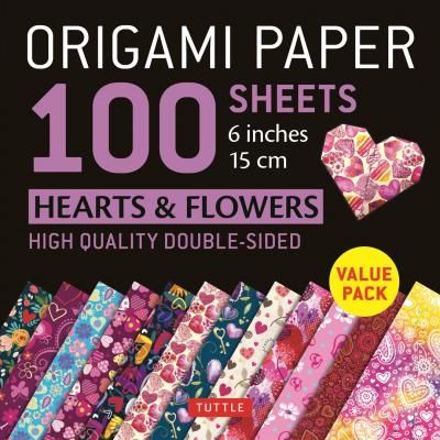 ORIGAMI PAPER HEARTS AND FLOWERS 100 SHEETS 15CM