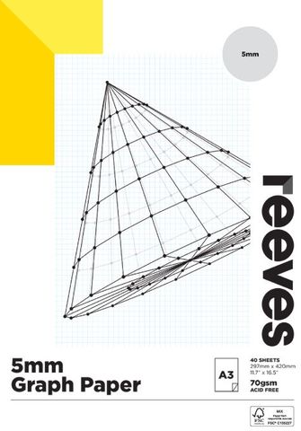 REEVES GRAPH PAPER PAD 5MM 70GSM A3