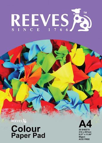 REEVES ASSORTED COLOUR PAPER PAD 80GSM A4 30 SHT