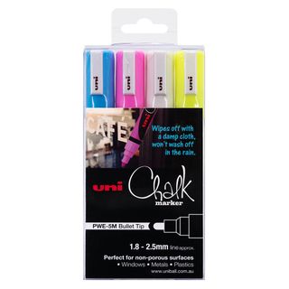 UNI CHALK MARKER 1.8-2.5MM BULLET TIP ASSRTD SET4