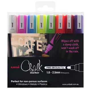 UNI CHALK MARKER 1.8-2.5MM BULLET TIP ASSRTD SET 8