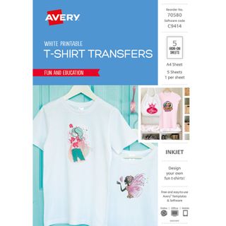 AVERY T-SHIRT TRANSFERS A4 WHITE PKT 5