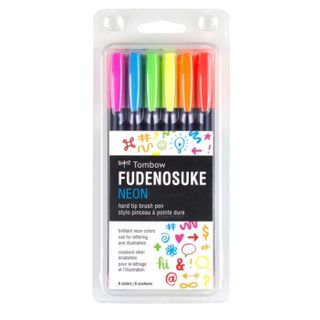 TOMBOW FUDENOSUKE HARD BRUSH PEN SET 6 NEON