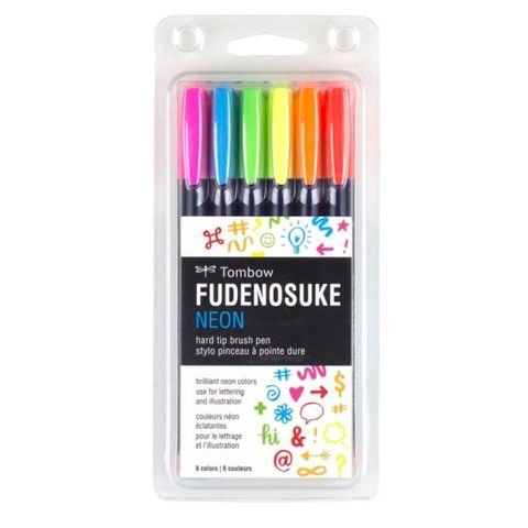 TOMBOW FUDENOSUKE HARD BRUSH PEN SET 6 NEON