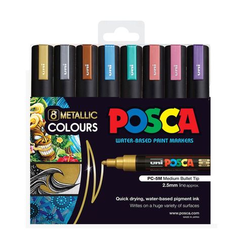 POSCA MARKER MEDIUM BULLET 1.8-2.5MM METALLIC SET8