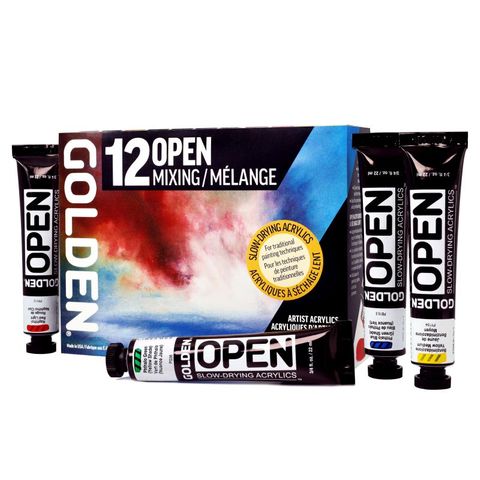 GOLDEN OPEN ACRYLIC MIXING SET 12 X 22ML + THINNER