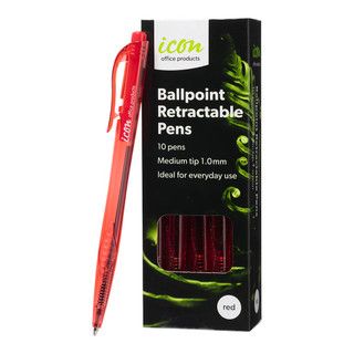 ICON BALLPOINT RETRACTABLE PENS MEDIUM RED PKT10