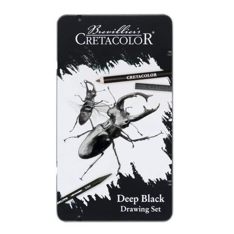 CRETACOLOR DEEP BLACK DRAWING SET TIN BOX 10