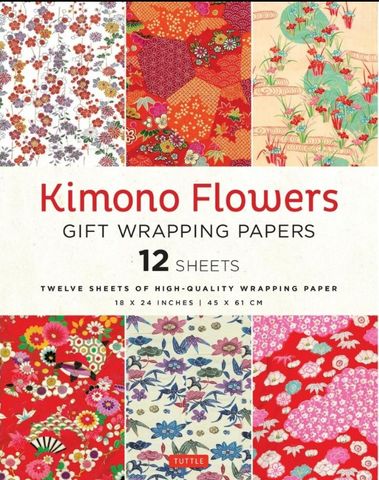 KIMONO FLOWERS GIFT WRAPPING PAPER 12 SHEETS