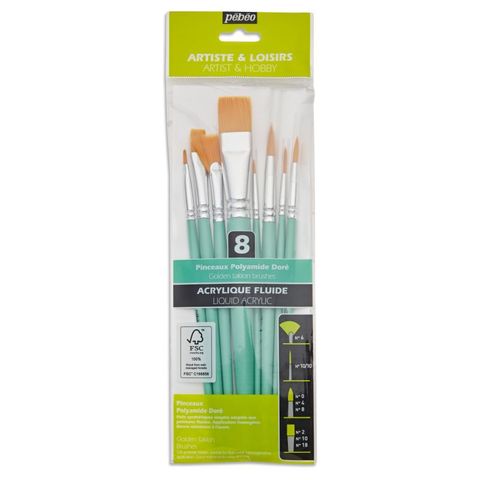 PEBEO 8 SHORT BRUSH SET ASSORTED YELLOW POLYAMIDE