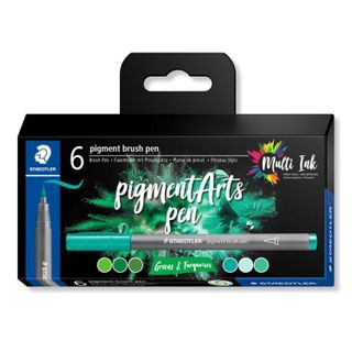 STAEDTLER PIGMENT BRUSH PEN GREEN & TURQUOISE SET6