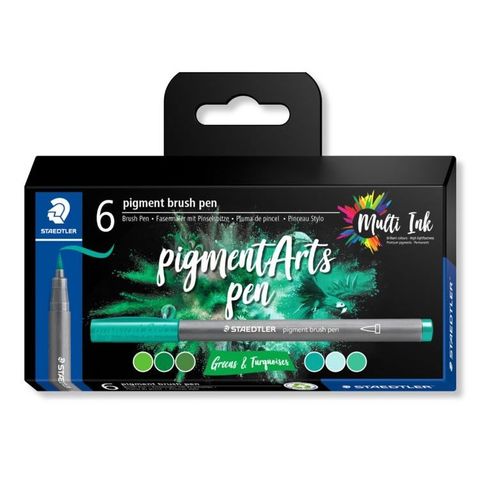 STAEDTLER PIGMENT BRUSH PEN GREEN & TURQUOISE SET6