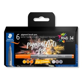 STAEDTLER PIGMENT BRUSH PEN GREYS & CARAMELS SET 6