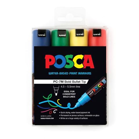 POSCA MARKER BOLD BULLET 4.5-5.5MM ASSTD SET 4