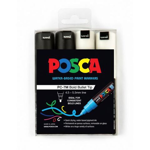 POSCA MARKER BOLD BULLET 4.5-5.5MM BLK&WHT SET 4