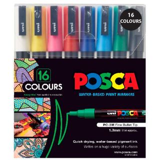 Posca Permanent Specialty Marker, Fine Bullet Tip, Assorted Colors,16-pack