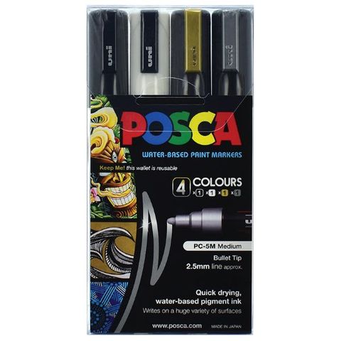 POSCA MARKER MEDIUM BULLET 1.8-2.5MM ASSTD SET4