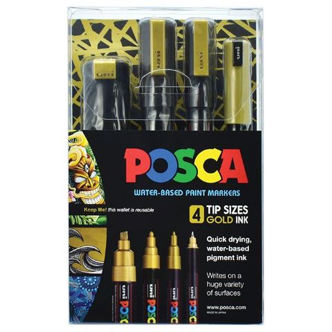 POSCA MARKER GOLD SET 4 TIP SIZES