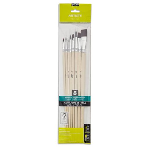 PEBEO 8 LONG BRUSH SET ROUND/FLAT BROWN BRISTLE