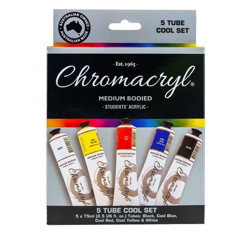 CHROMACRYL STUDENT ACRYLIC PAINT SET 5X 75ML TUBES