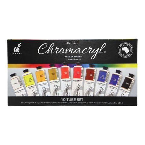 CHROMACRYL STUDENT ACRYLIC PAINT SET 10X 75ML TUBE